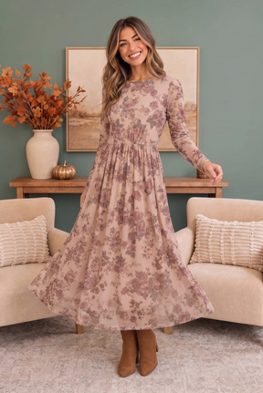 Rosewood Dreams Floral Mesh Midi Dress