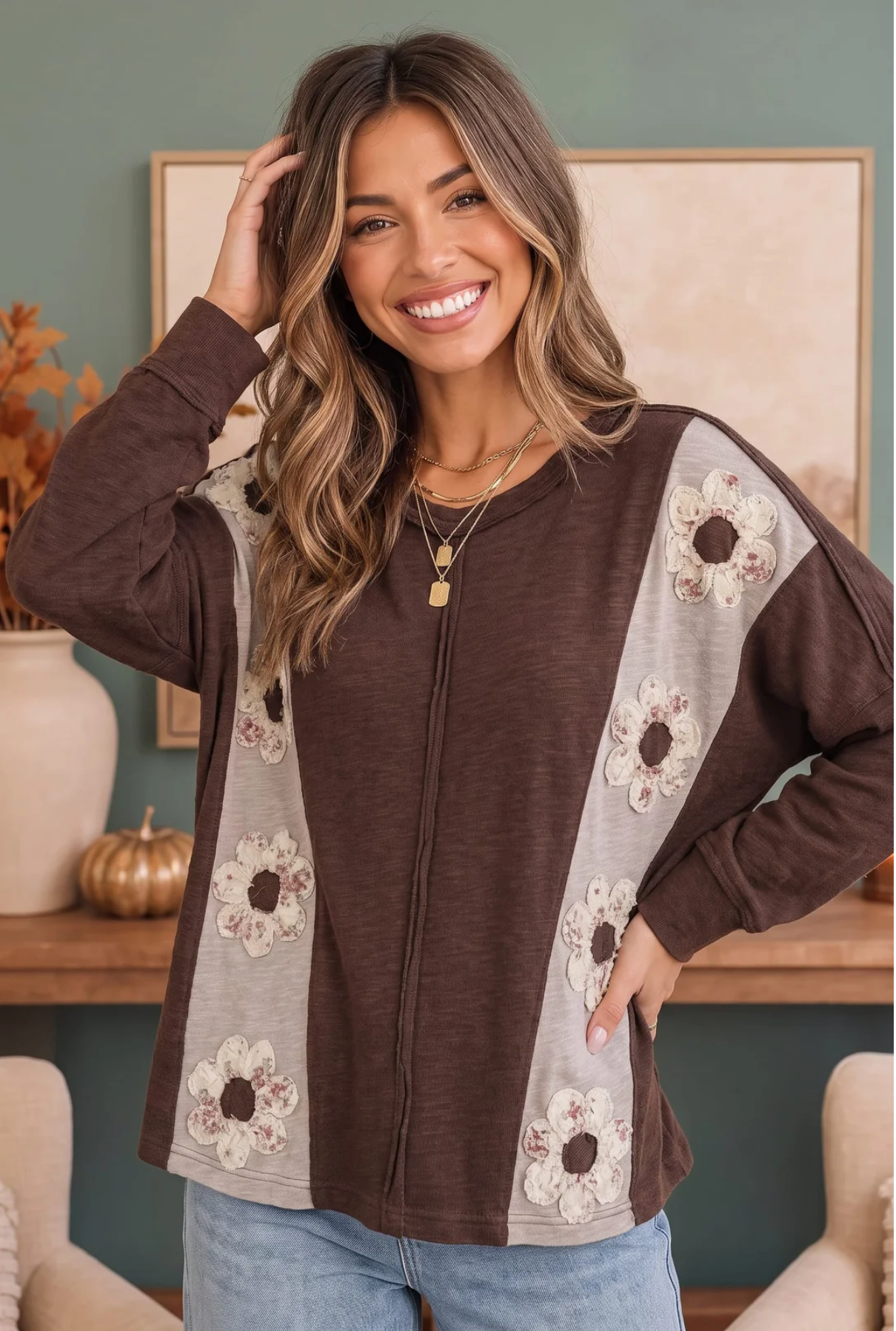 Darling Daisies Long Sleeve in Brown