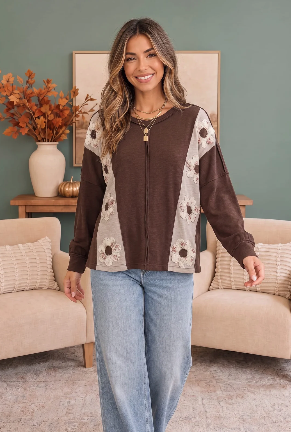 Darling Daisies Long Sleeve in Brown