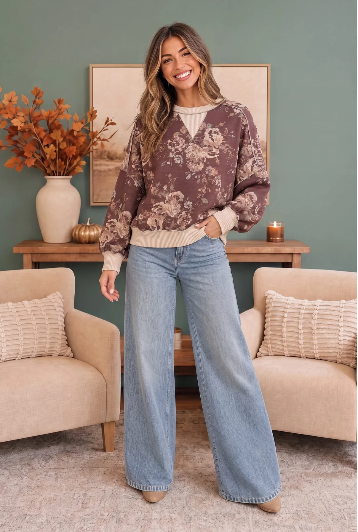 Antique Bouquet Sweatshirt in Mocha