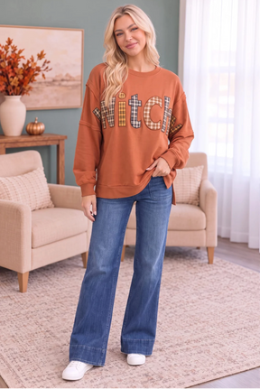 Basic Witch Plaid Patch Sweatshirt