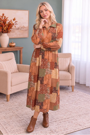 Patchwork Dreams Long Sleeve Midi Dress