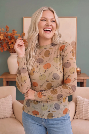 Pumpkin Patch Pretty Mesh Long Sleeve Top