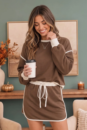 Coffee Run Mocha Sweatshirt and Mini Skort Set