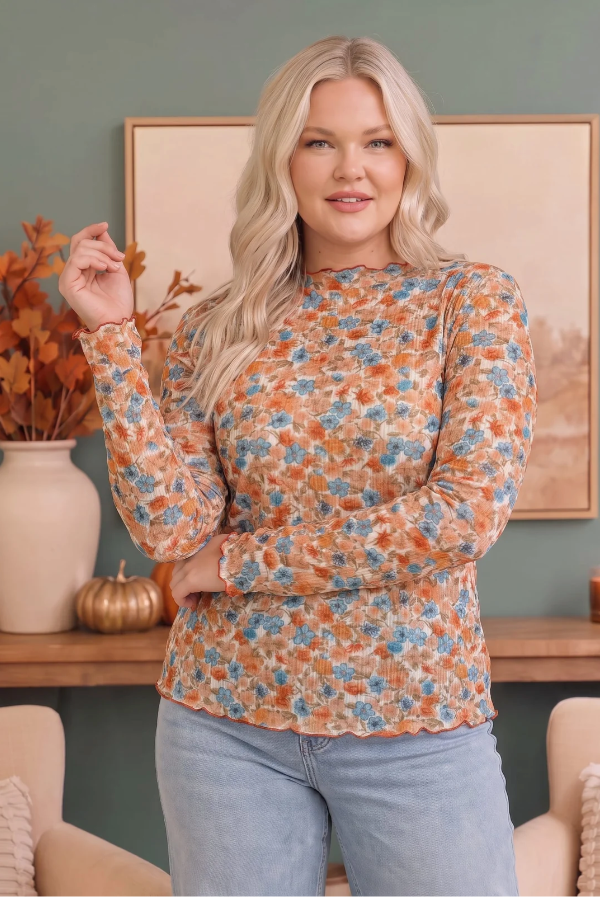 Ivy Garden Floral Mesh Long Sleeve Top