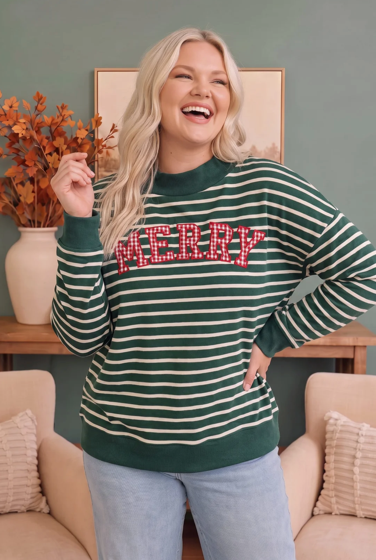Merry and Bright Striped Sweatshirt