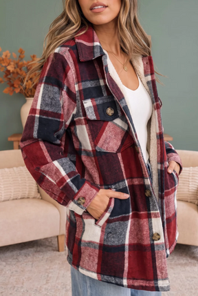Cozy Cabin Vibes Sherpa Lined Flannel Shacket