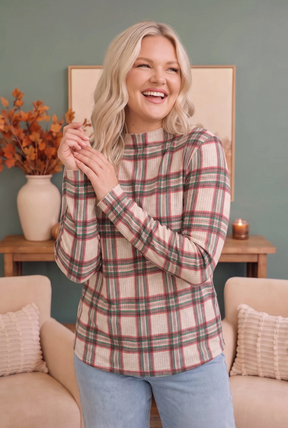 Plaid About You Mock Neck in Ivory