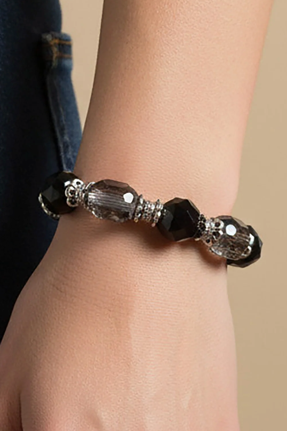 Crystal Beaded Black Bracelet - YF020BK