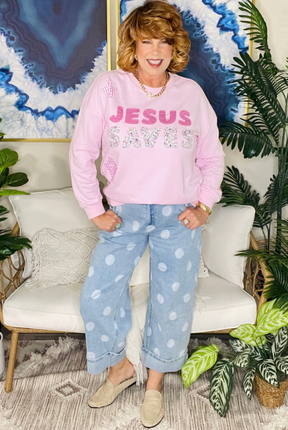 Jesus Saves Pink Star Sweatshirt - T136PK