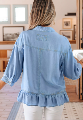 Street Chic Ruffled Chambray Top - T151DN