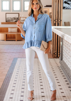 Street Chic Ruffled Chambray Top - T151DN