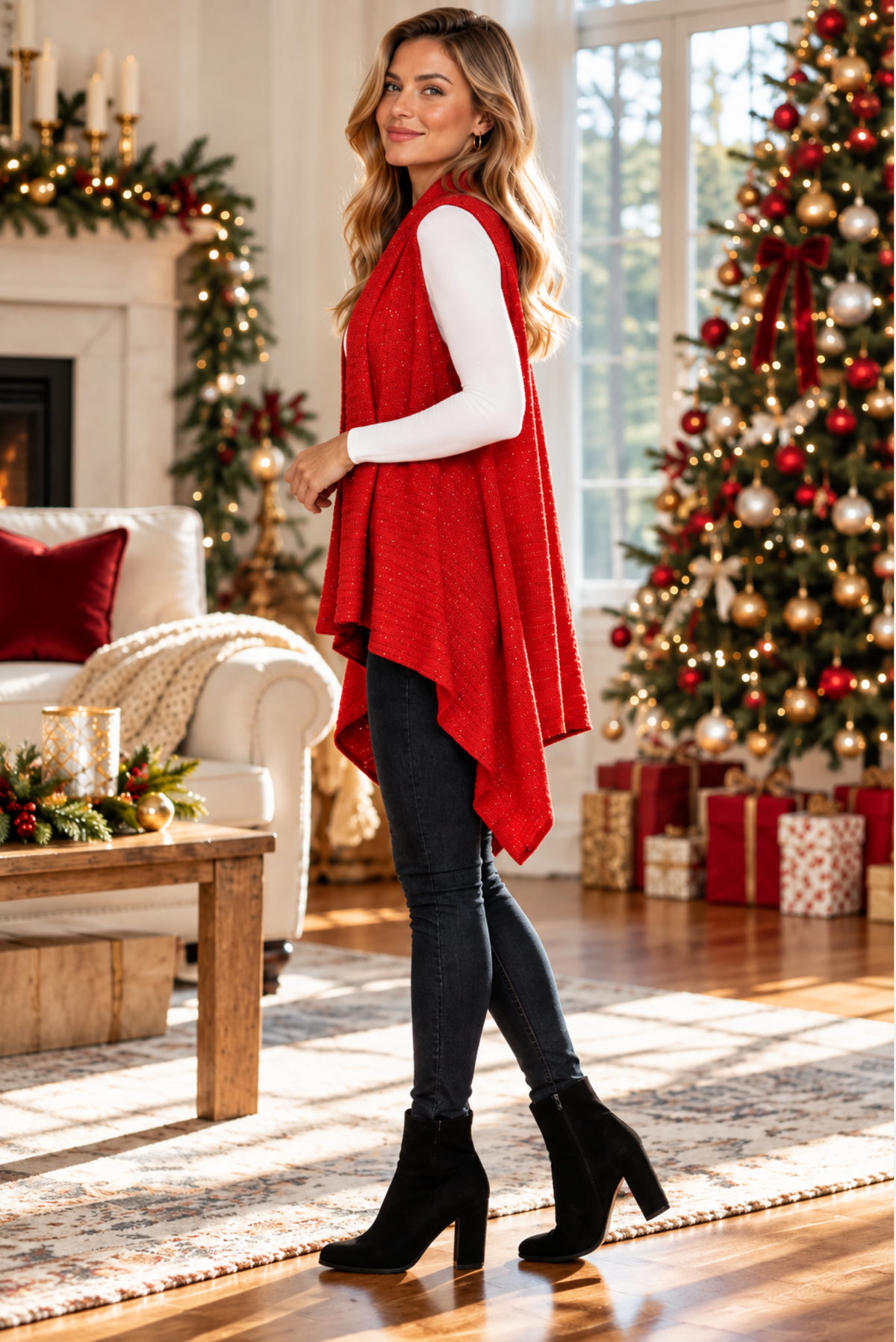Draped In Style Red Vest - YF025RD