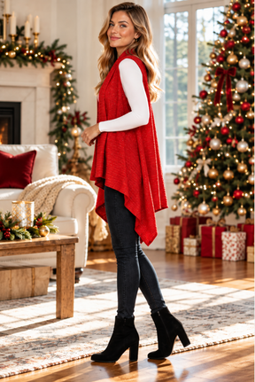 Draped In Style Red Vest - YF025RD