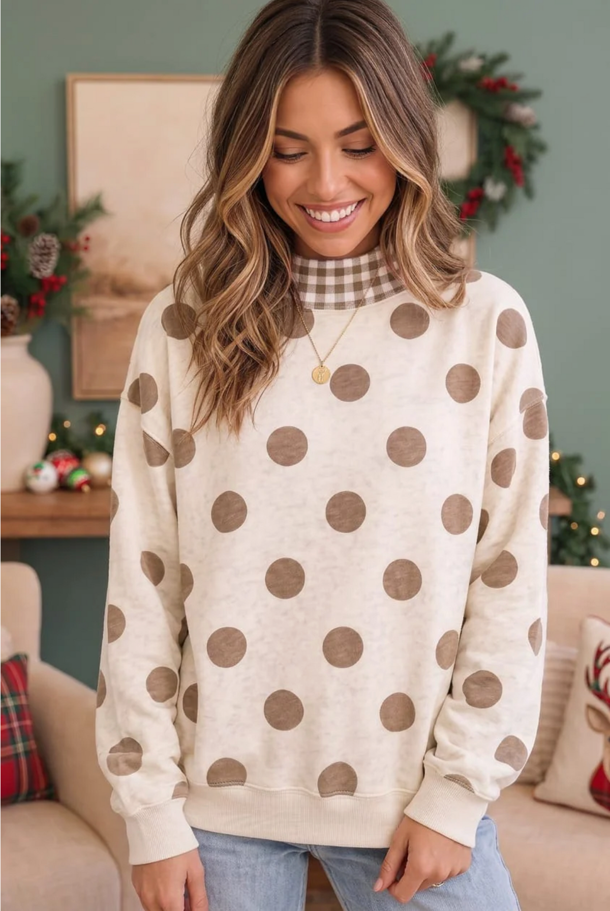 Dots & Plaid Forever Cozy Pullover Sweatshirt