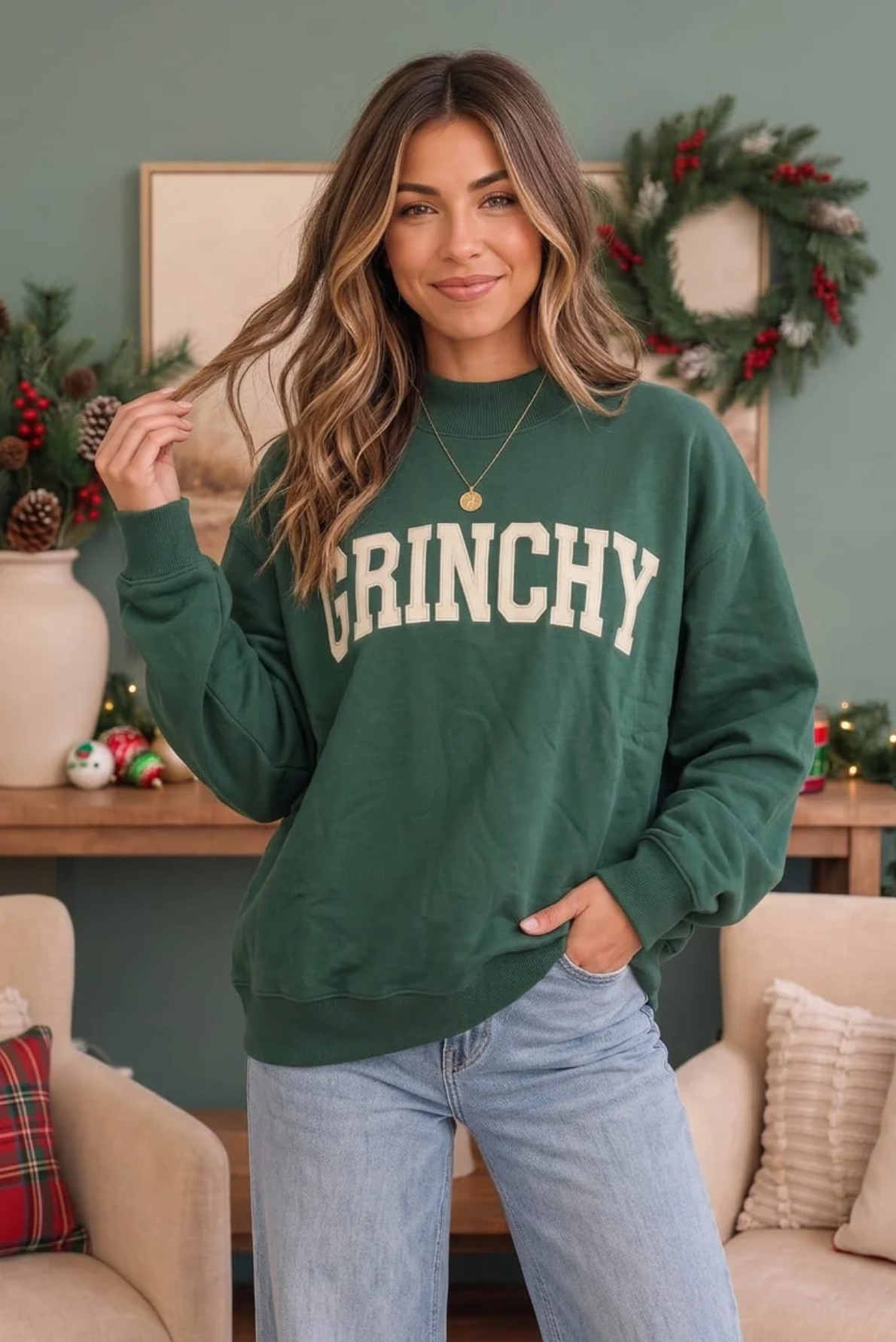 Grinchy Vibes Only Oversized Holiday Sweatshirt