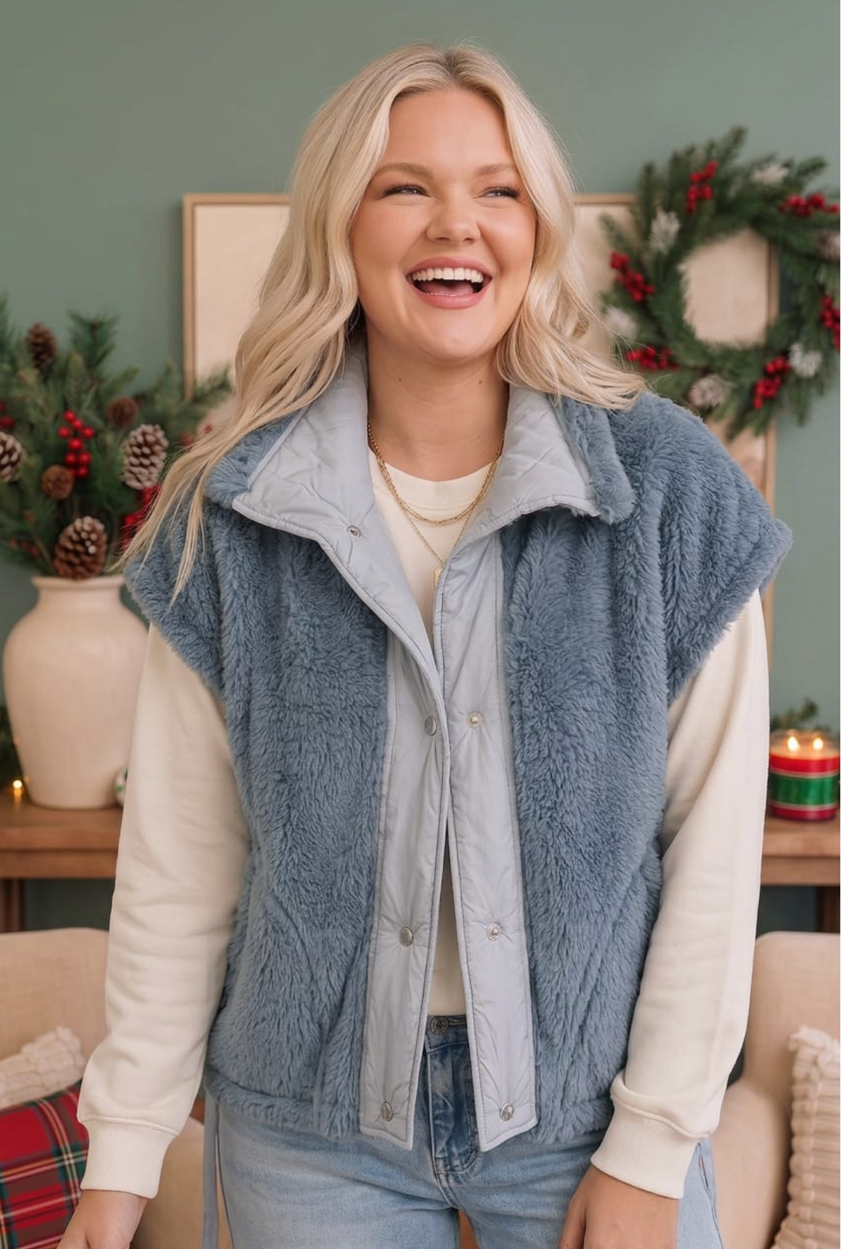 Snuggle Season Sherpa Vest in Slate