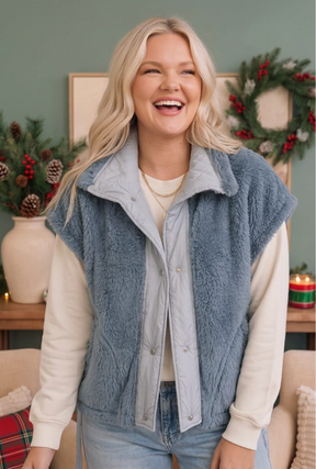 Snuggle Season Sherpa Vest in Slate