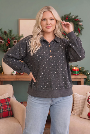 Cozy Dots and Button Stops Pullover