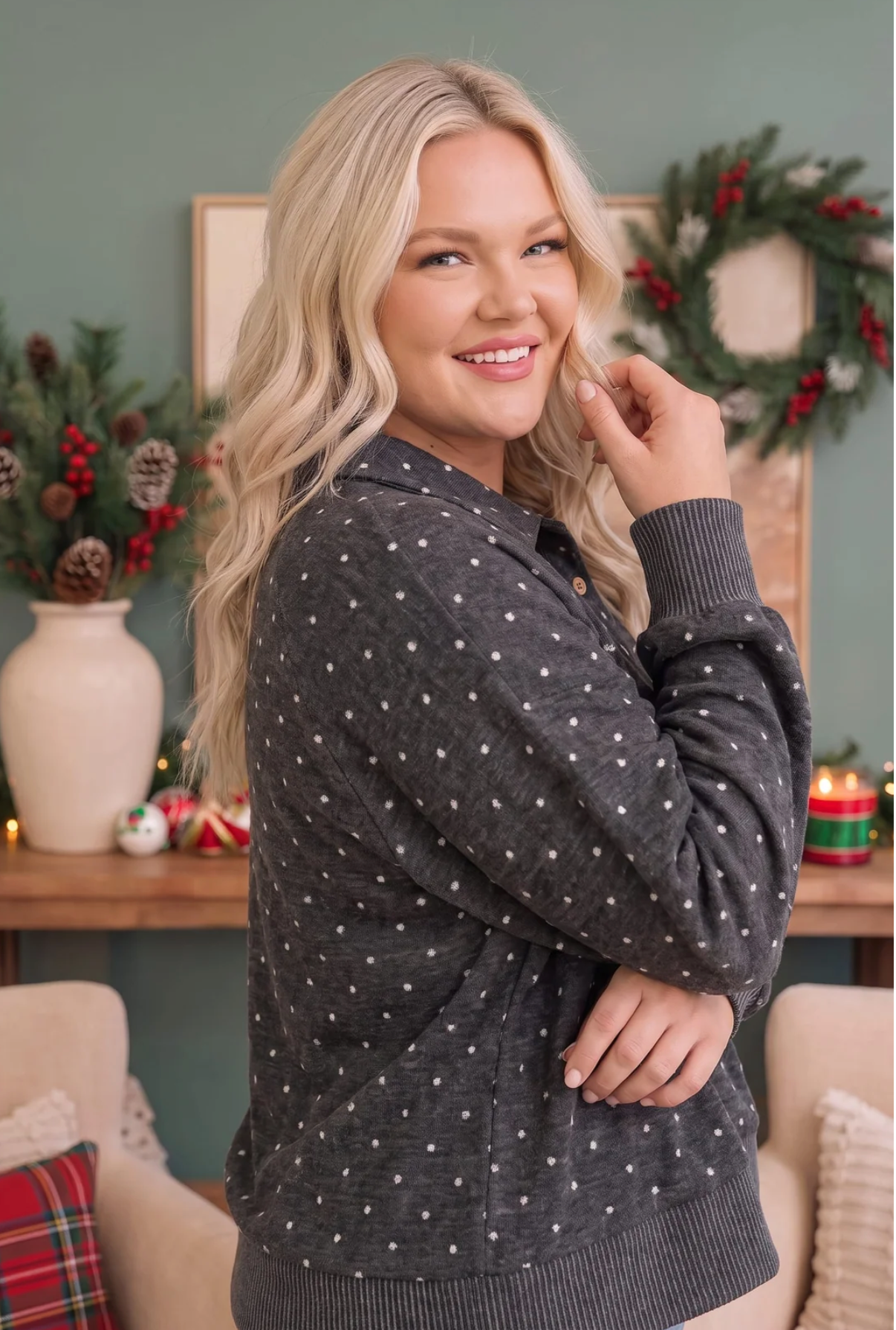 Cozy Dots and Button Stops Pullover