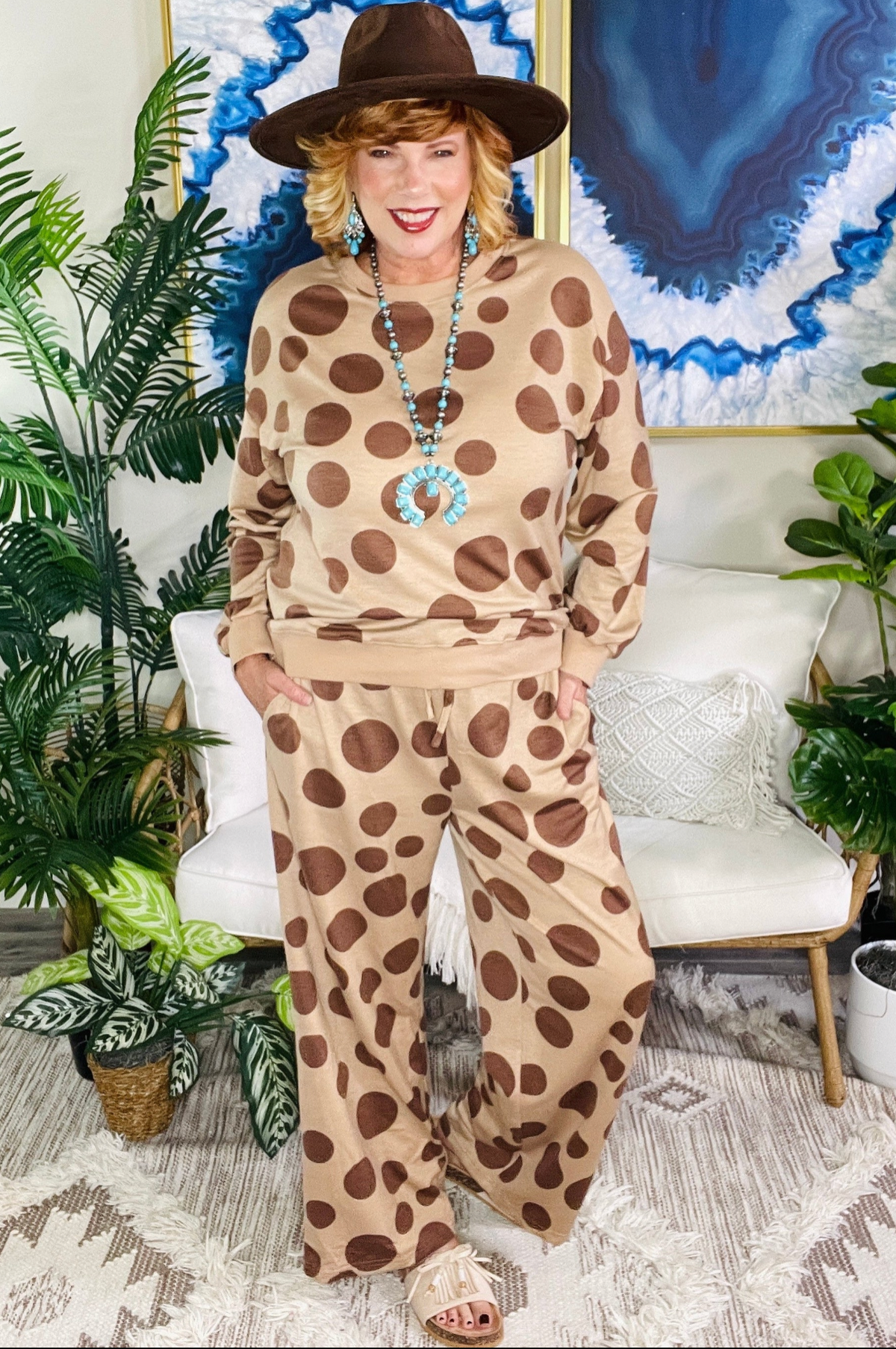 Spot Me Lounging Khaki Top And Pants Set - SET119KH
