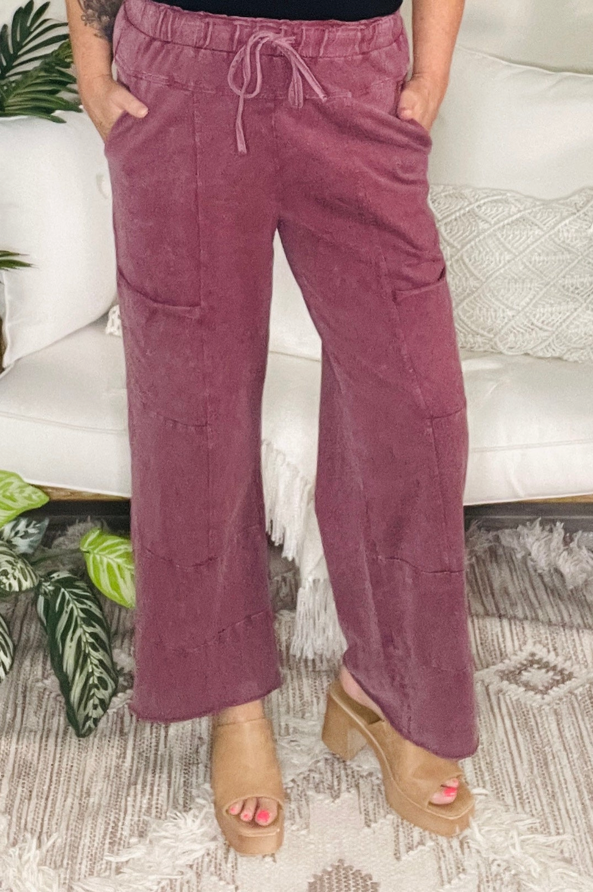 All Day Comfort Plum Mineral Wash Pants - P195PM