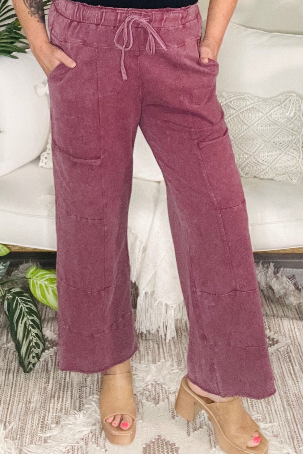 All Day Comfort Plum Mineral Wash Pants - P195PM