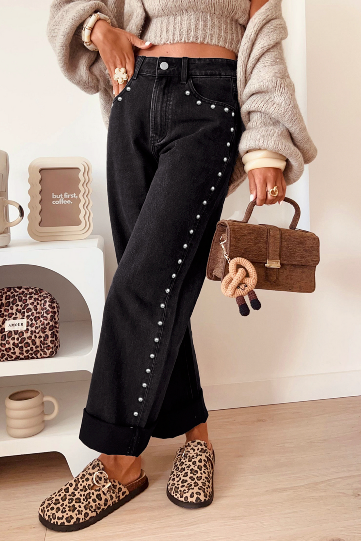 Edge Of Glam Black Studded Jeans - J107BK