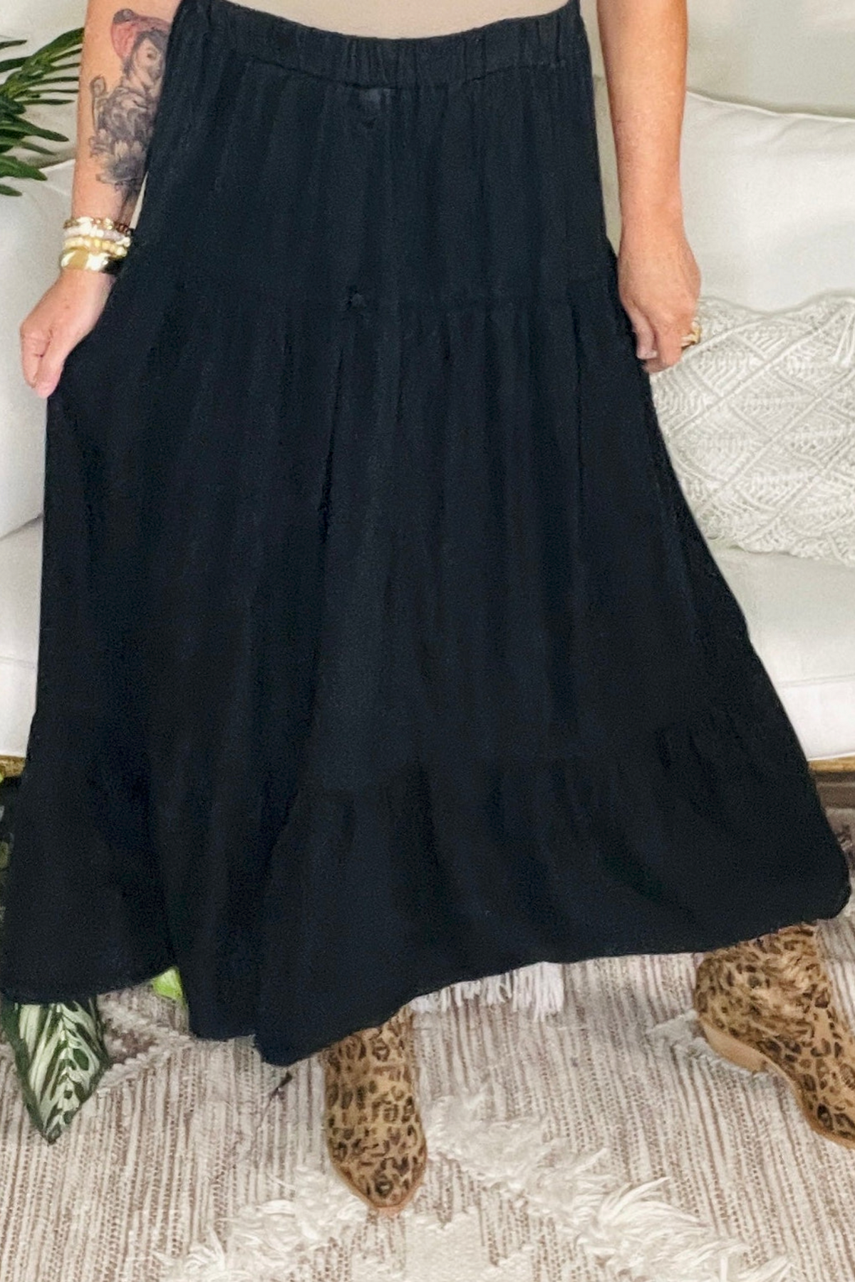 Denim Diva Ruffled Tiered Black Maxi Skirt - SK011BK