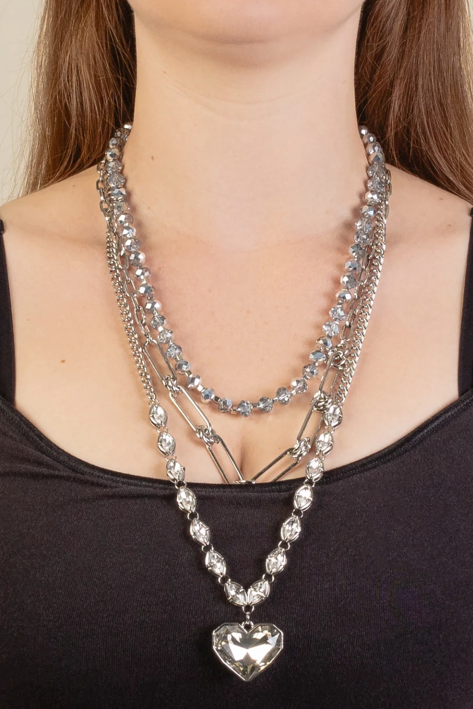 Layered Heart Necklace - YF043CR