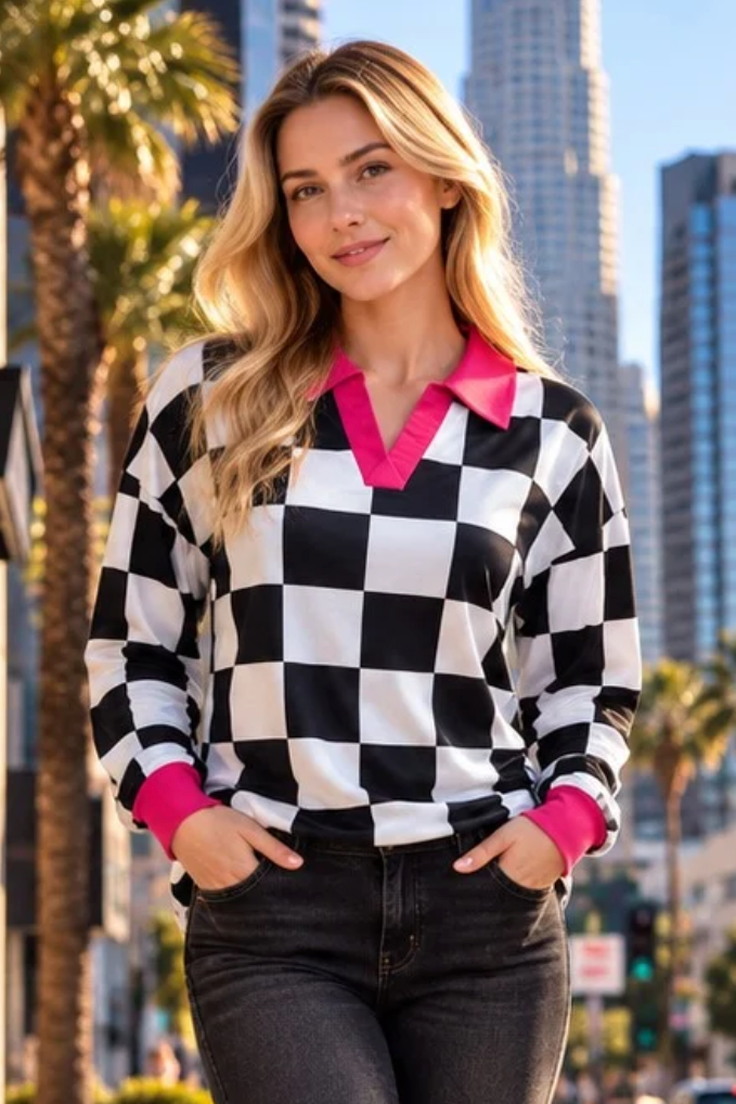 Hot Pink Pit Stop Top - YF028BK