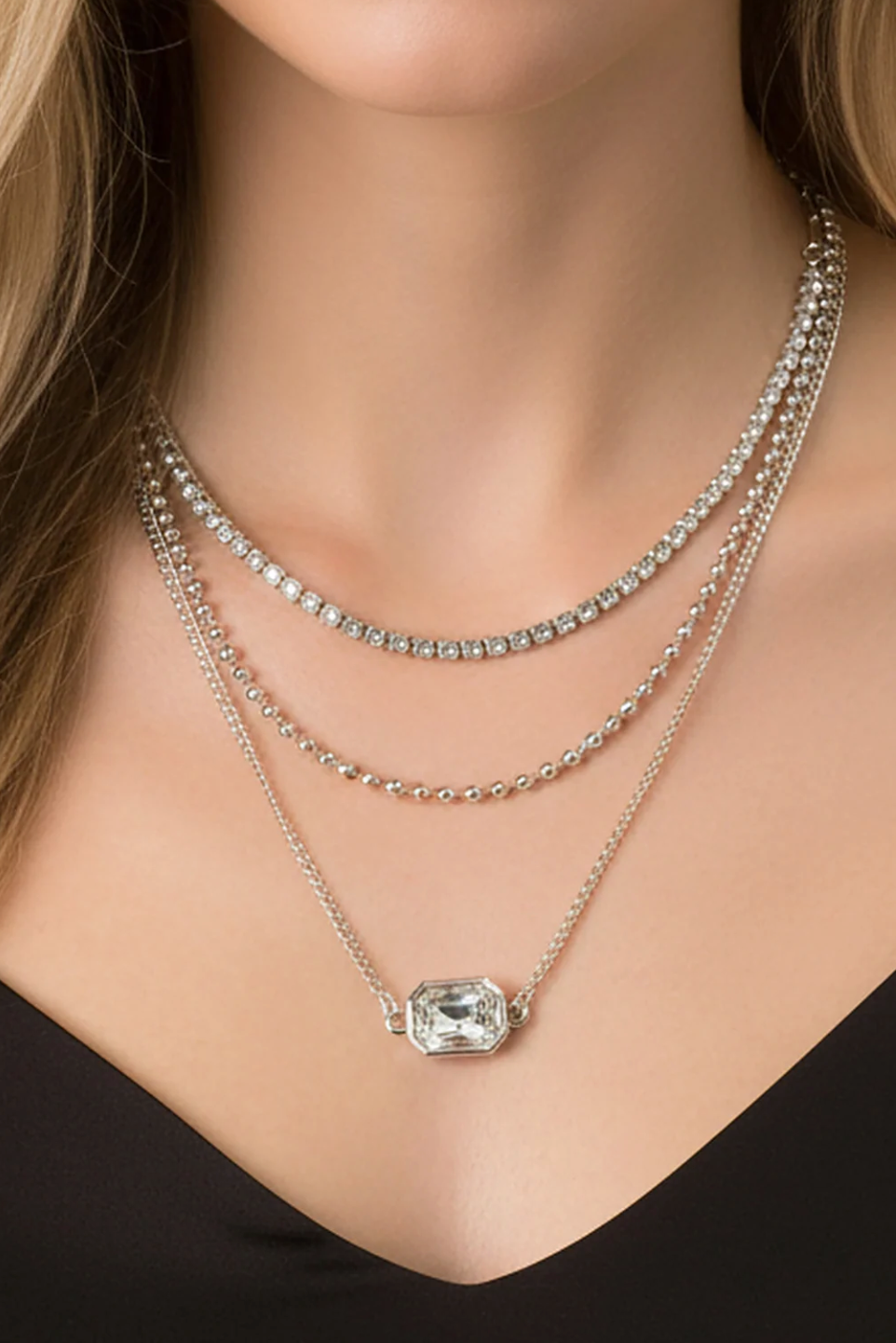 Layered Pendant Necklace - YF040CL