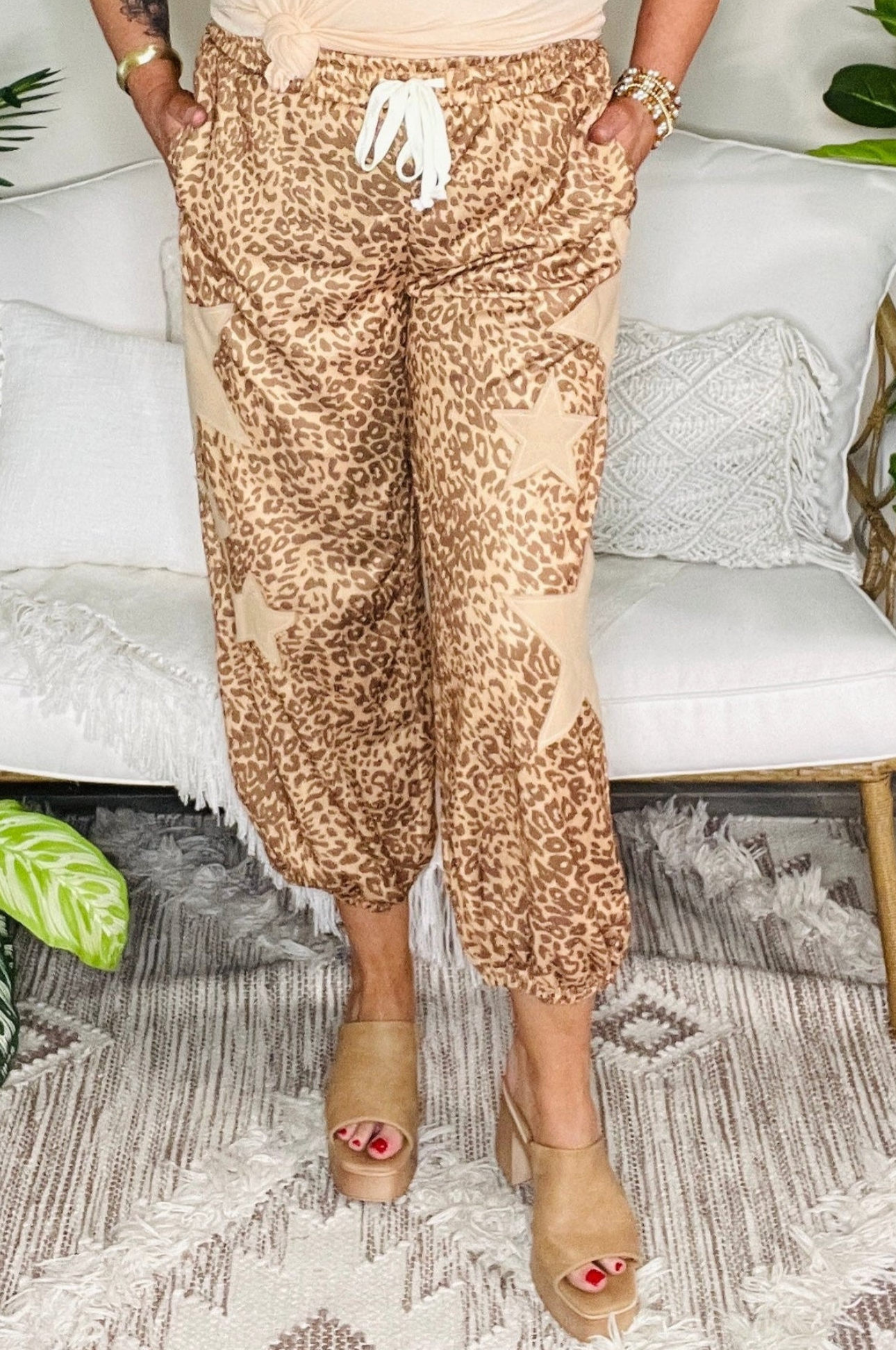 You're A Star Khaki Leopard Print Star Jogger Pants - P201LE