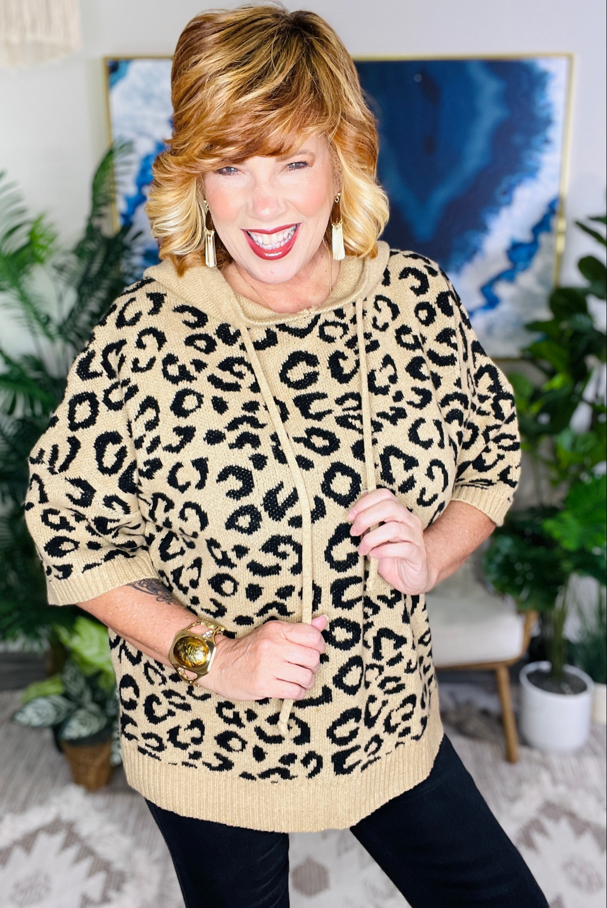 Spotted And Sassy Khaki Hooded Sweater - T184KH