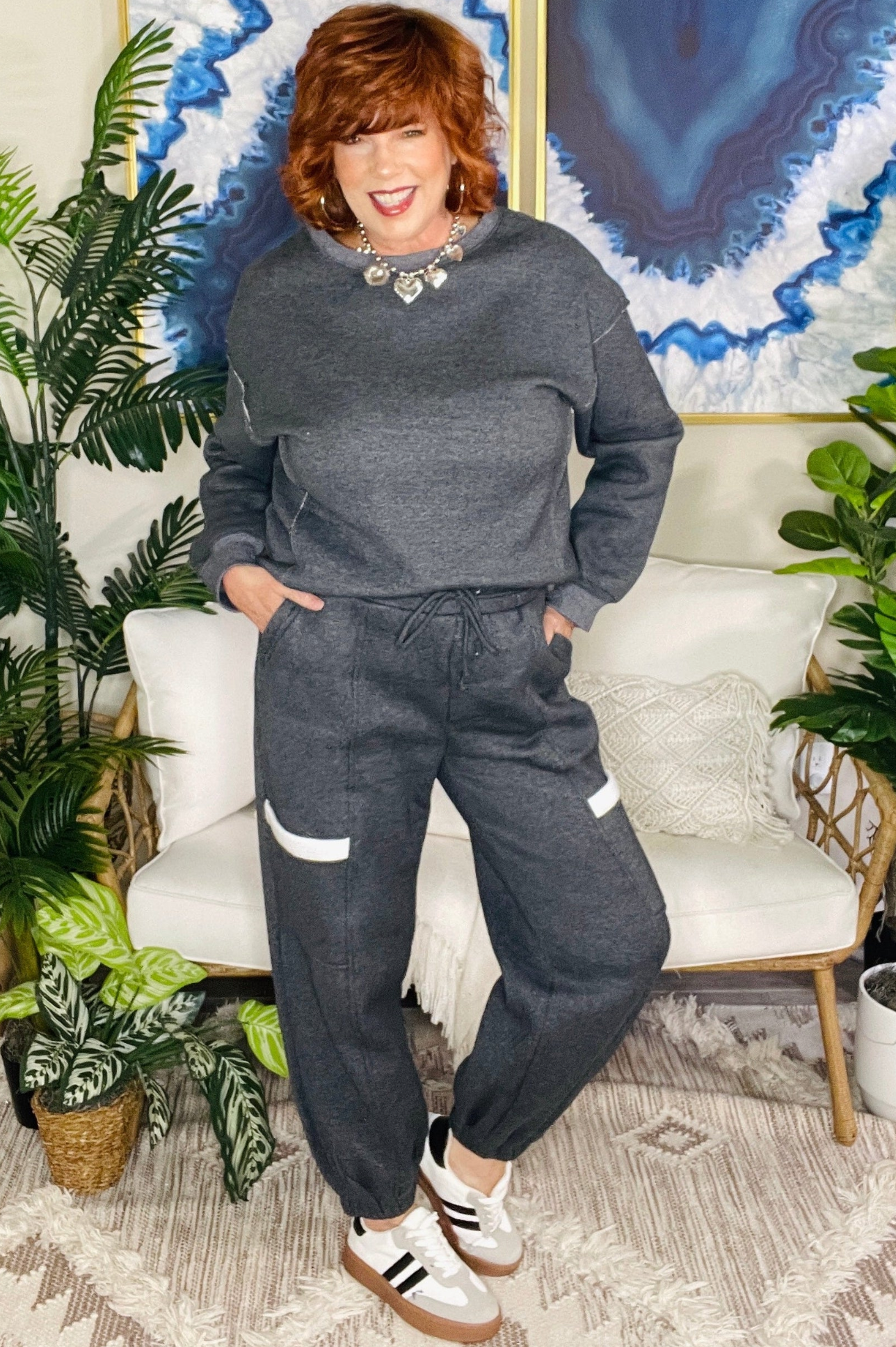 Doing Nothing Today Top And Pant Set - SET128GR