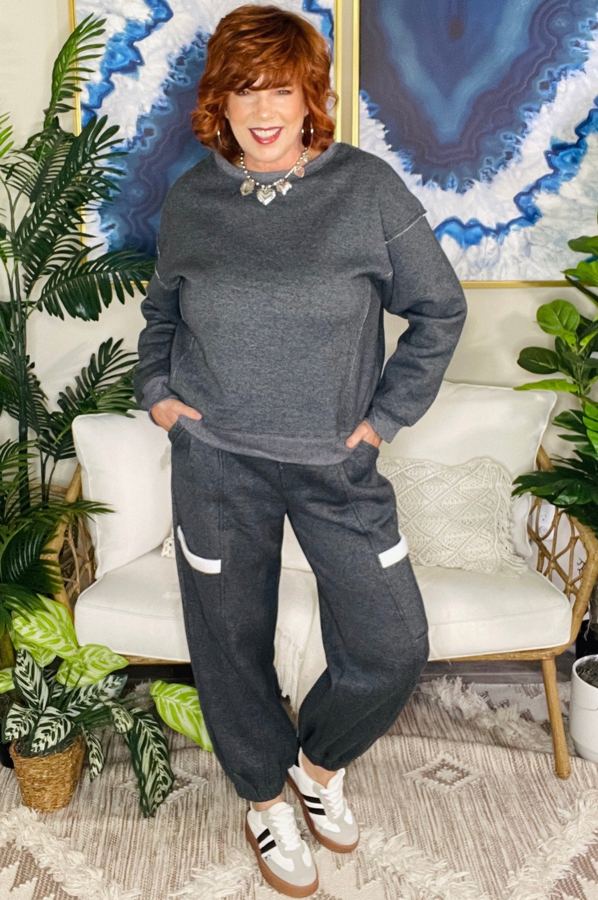 Doing Nothing Today Top And Pant Set - SET128GR