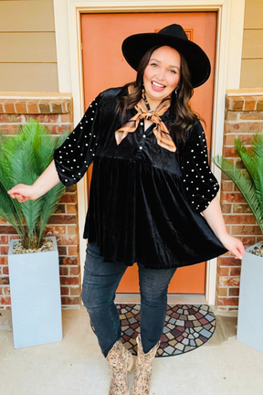 Pretty As A Pearl Black Velvet Top - S214BK