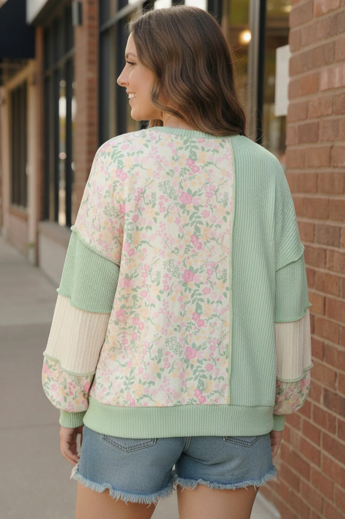 Floral Fields Mint Ribbed Colorblock