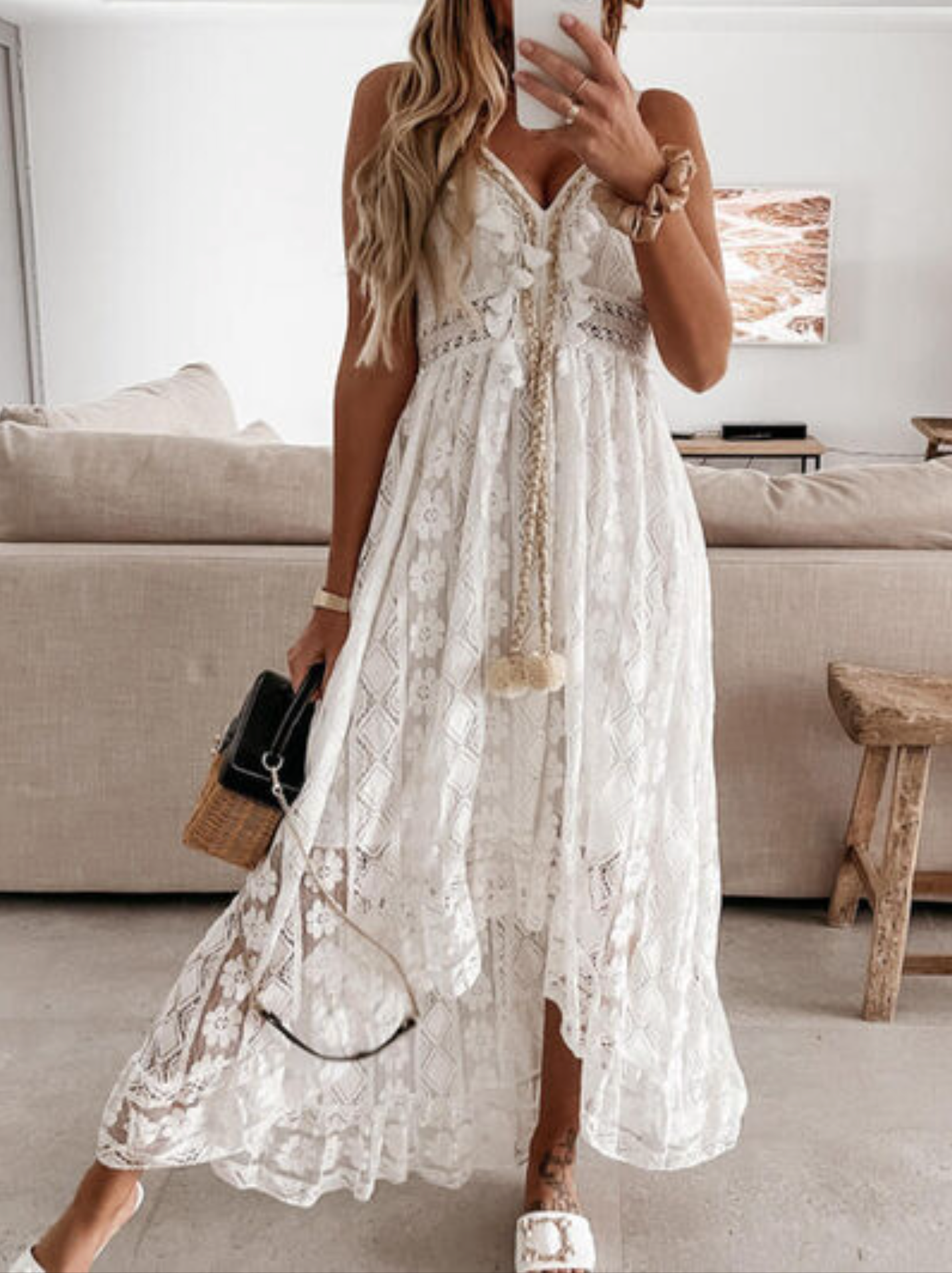 Boho Dreams Ruffled Lace Maxi Dress (2 Colors)