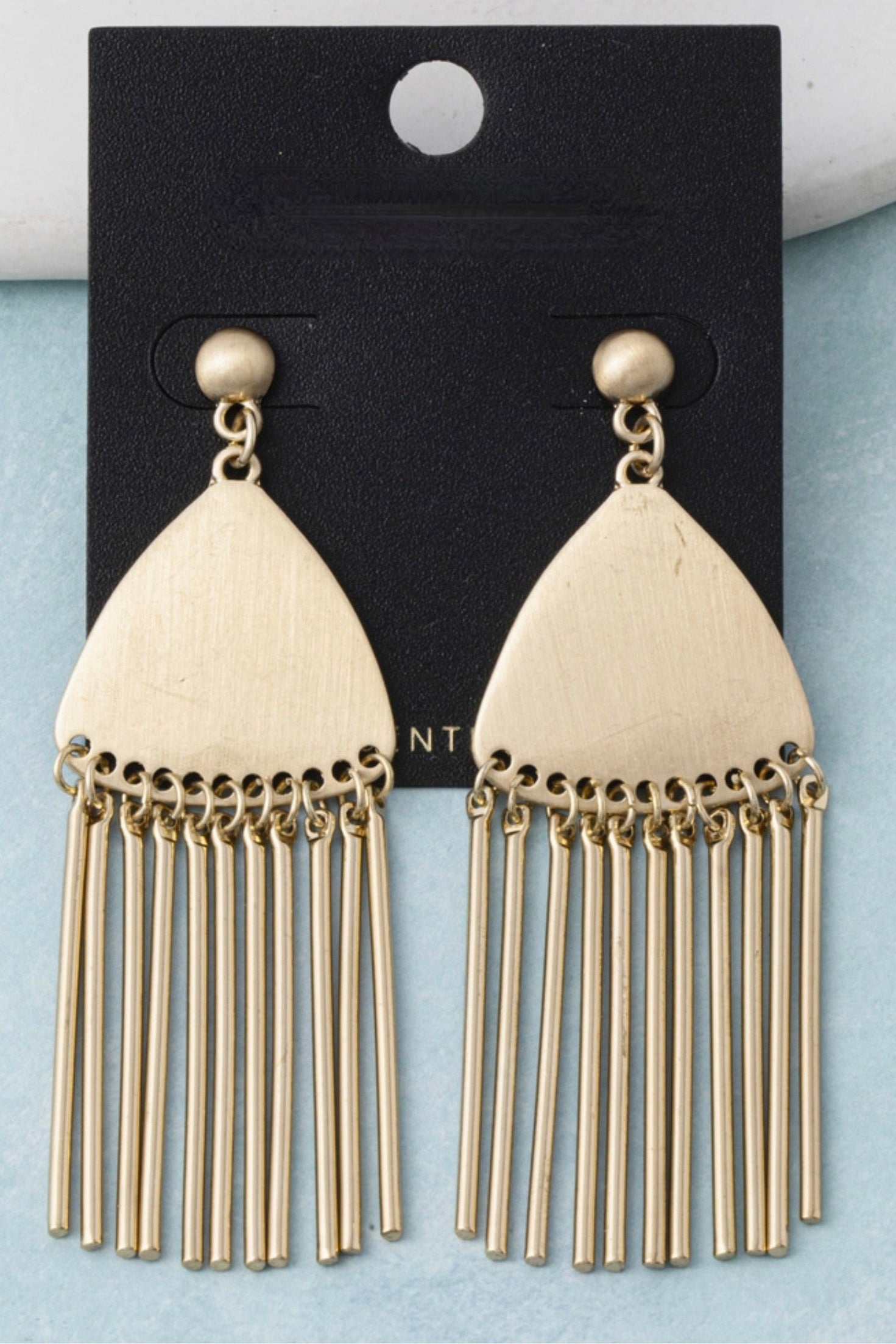 Gold Triangle Plate Fringe Earrings - E121GO