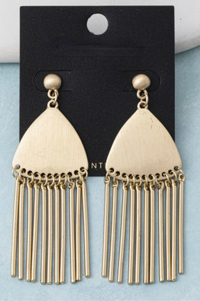 Gold Triangle Plate Fringe Earrings - E121GO