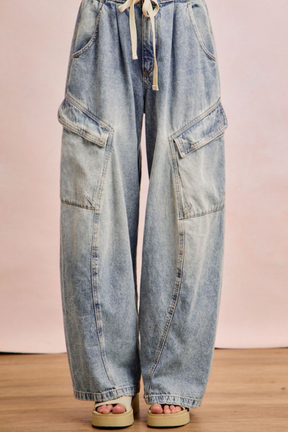 Hollis Baggy Barrel Jeans With Cargo Pockets - J093DN