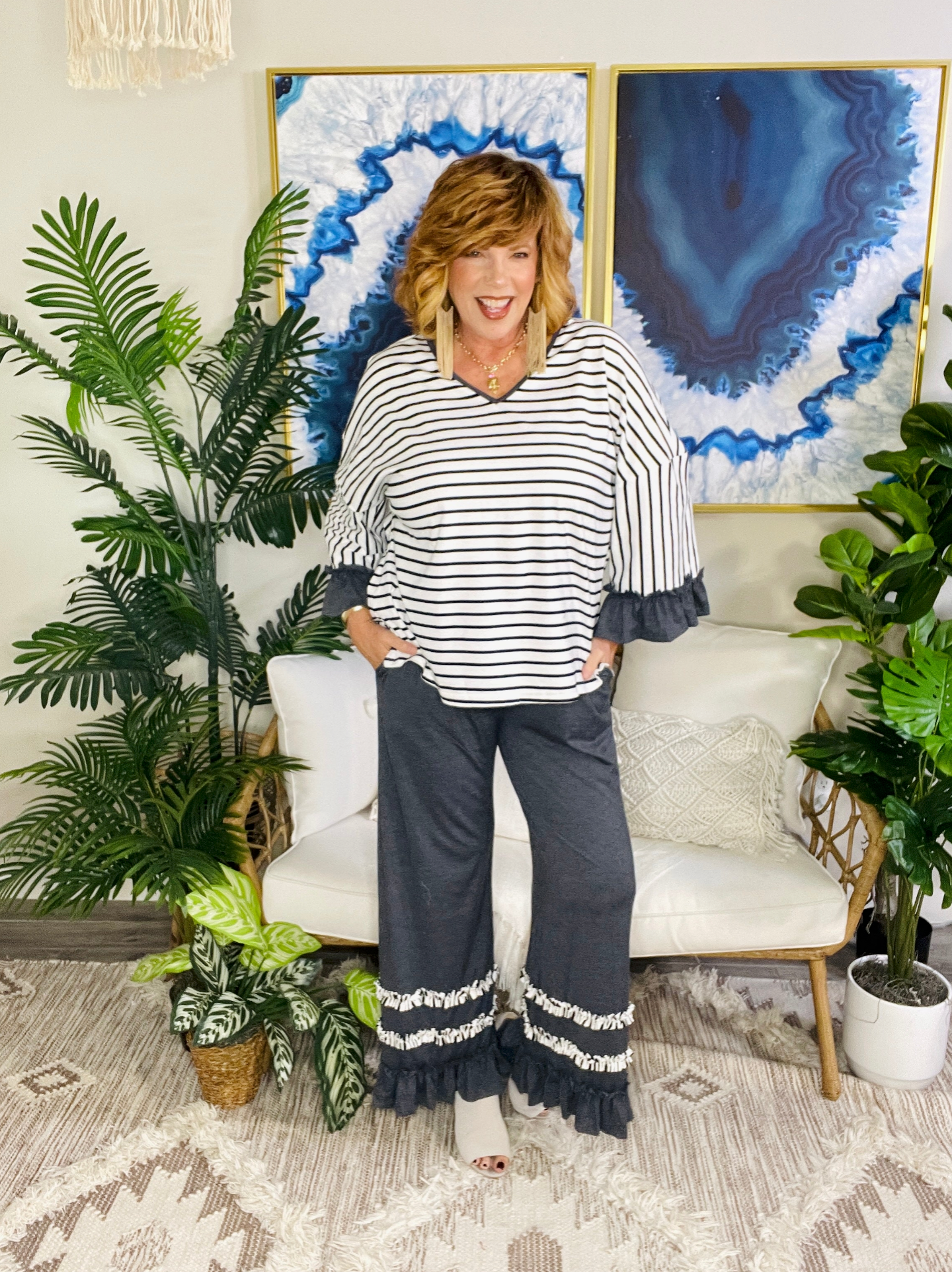 Ruffle Me Cozy Top And Pant Set (2 Colors)