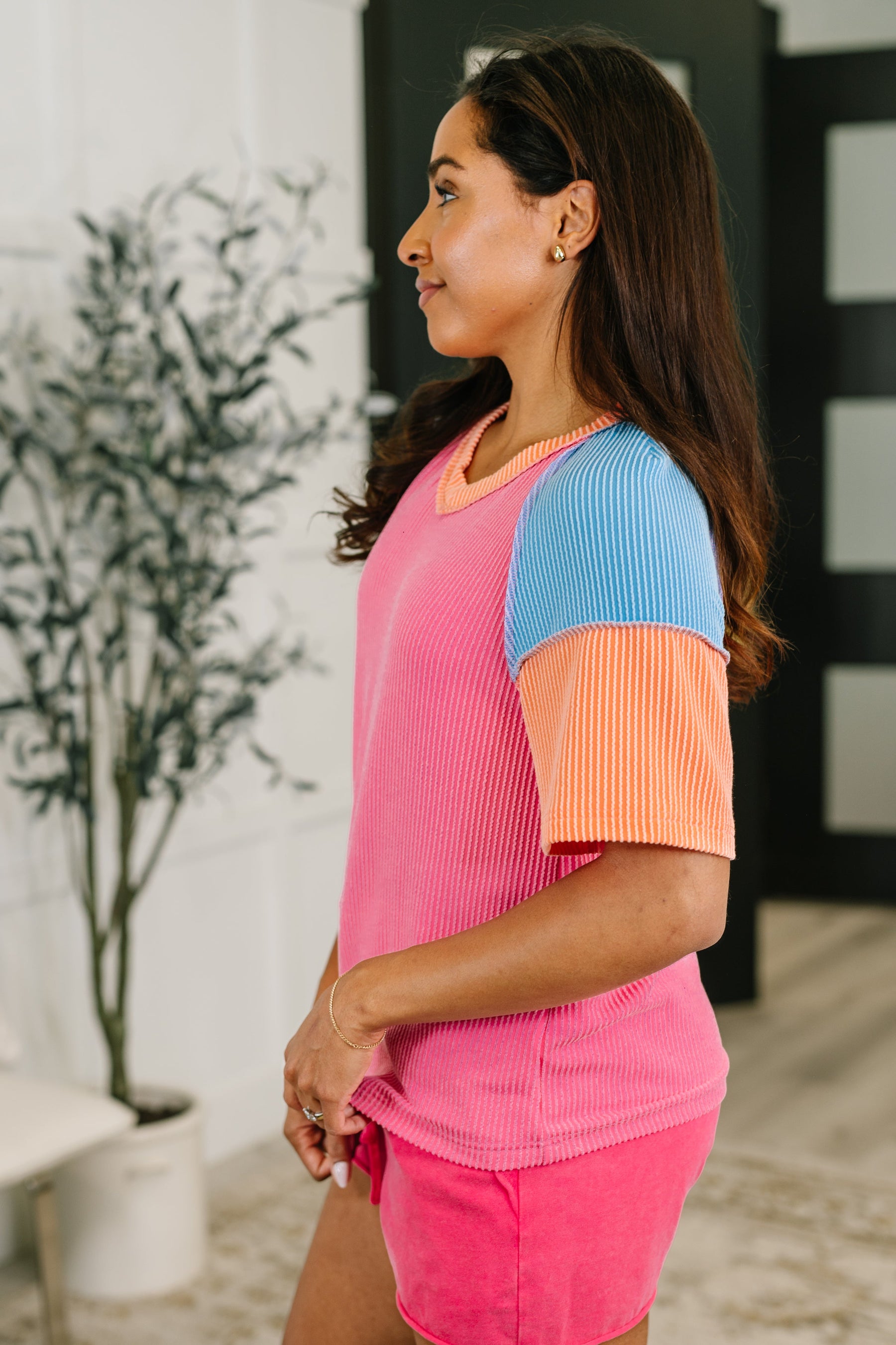 Textured Tones Color Block Top