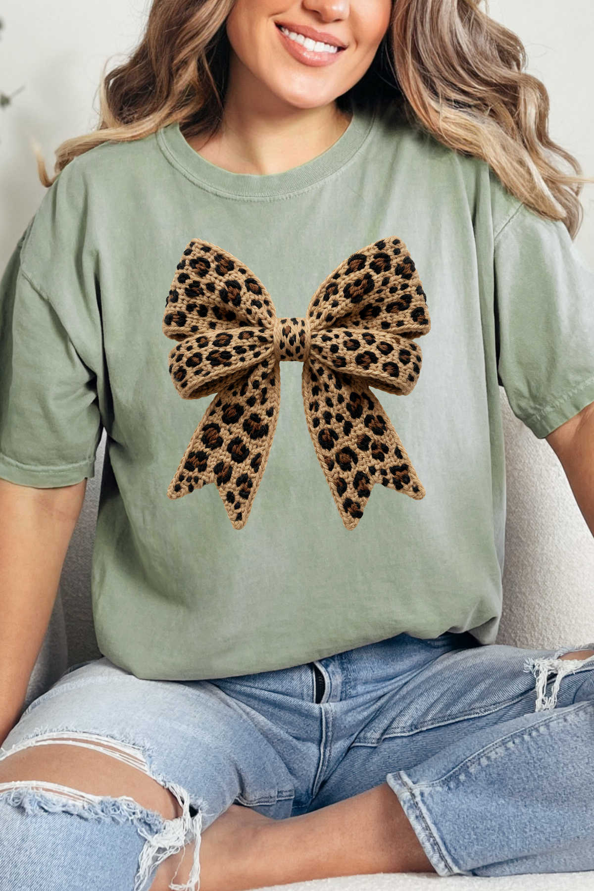 Leopard Bow in Stitches Graphic Tee