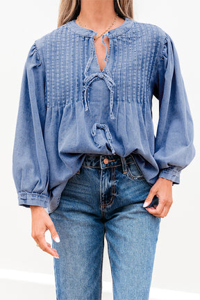So Little Time Denim Front Bow Tie Top
