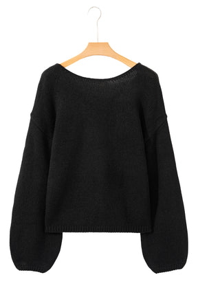 Bow Bella - Black Bow Backless Bubble Sleeve Sweater