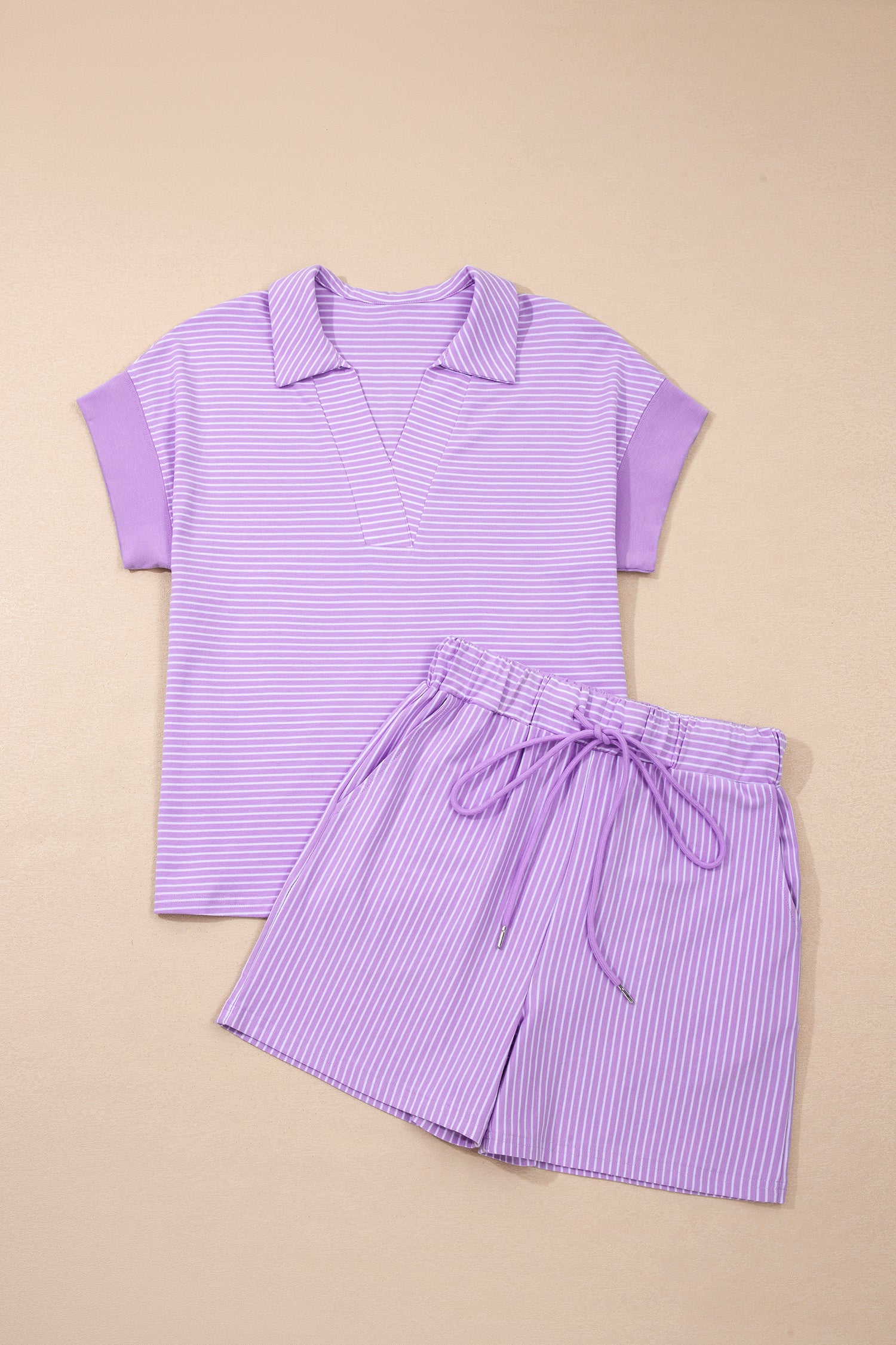 Let's Do This Purple Stripe Top And Shorts Set