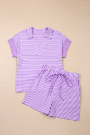 Let's Do This Purple Stripe Top And Shorts Set
