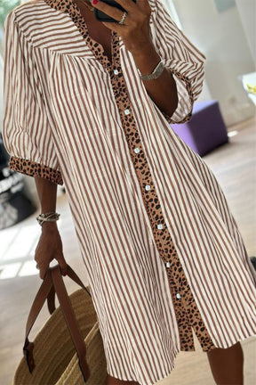 Meet Me Downtown Khaki Stripe Shirt Dress